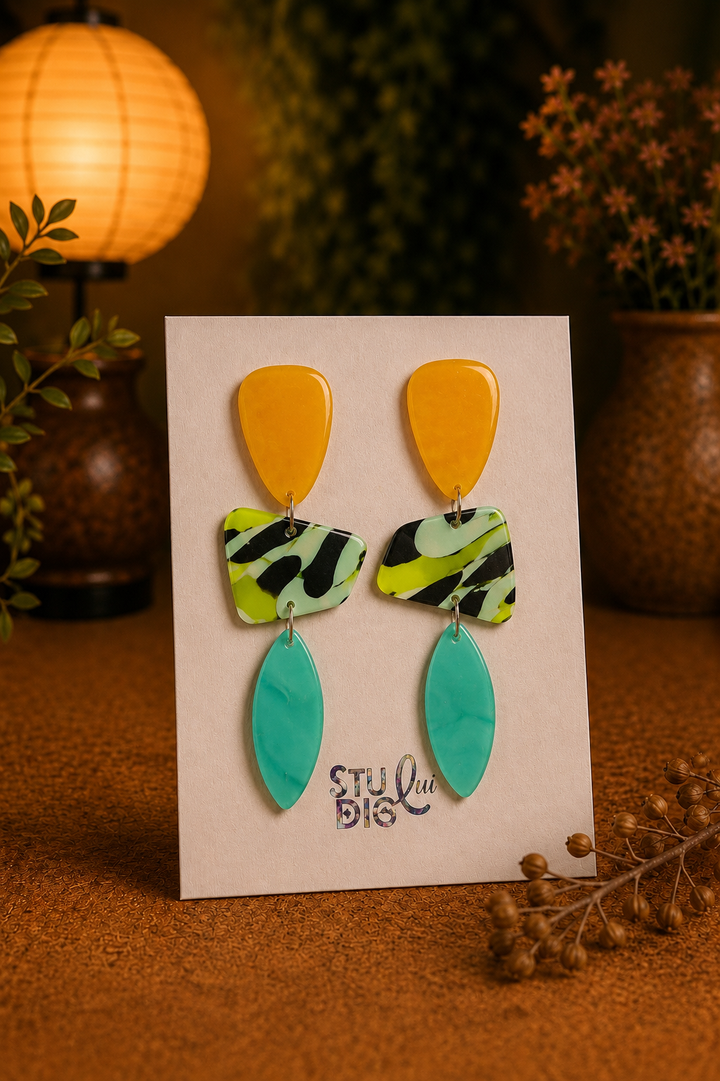 Aros largos mostaza verde